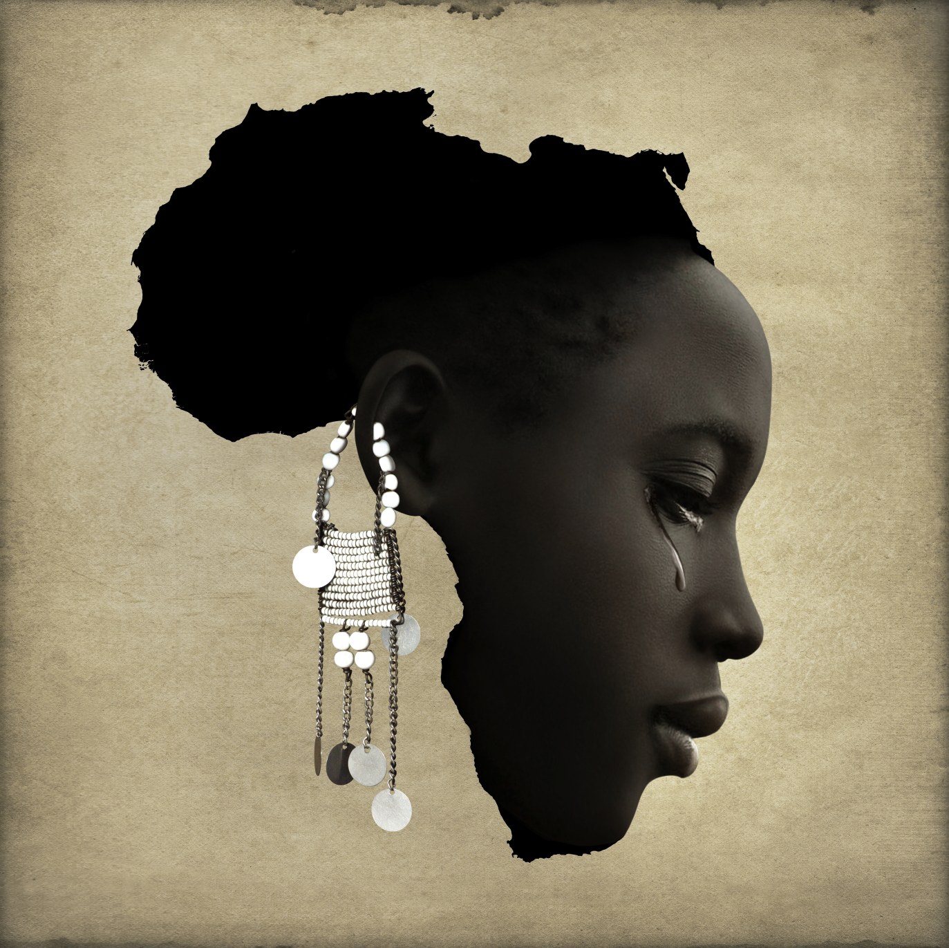 Africa, a profile of a woman shaped as the continent, by Gian Paolo Tomasi